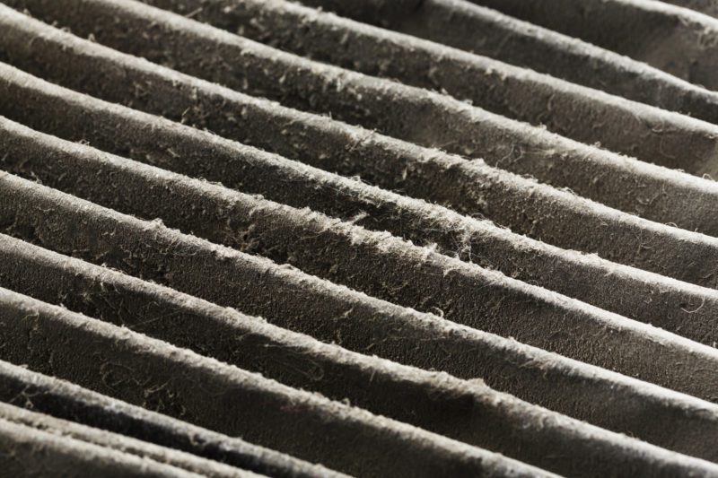 Close up dirty air conditioner furnace air filter