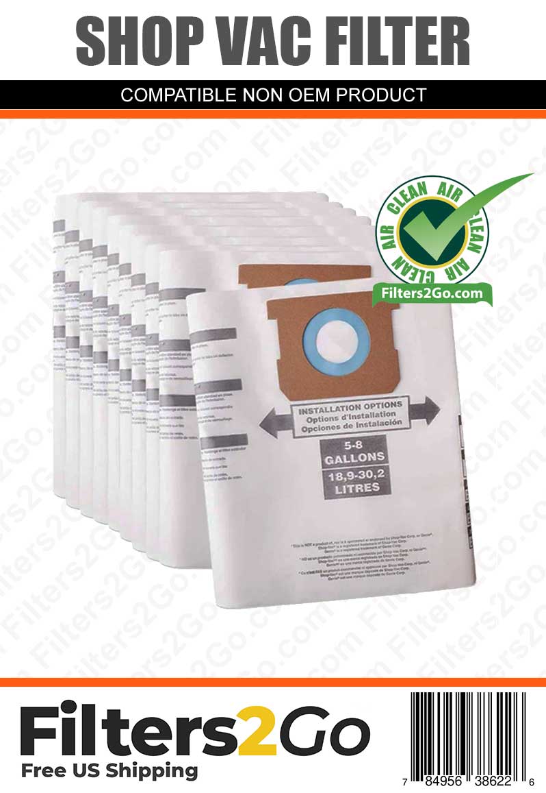 Disposable Dust Bags For Type H - Shop-Vac 5-8 Gallon Vacuum Cleaner